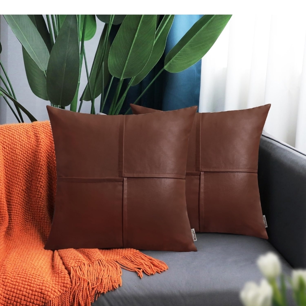 BRAWARM Faux Leather Throw Pillow Covers